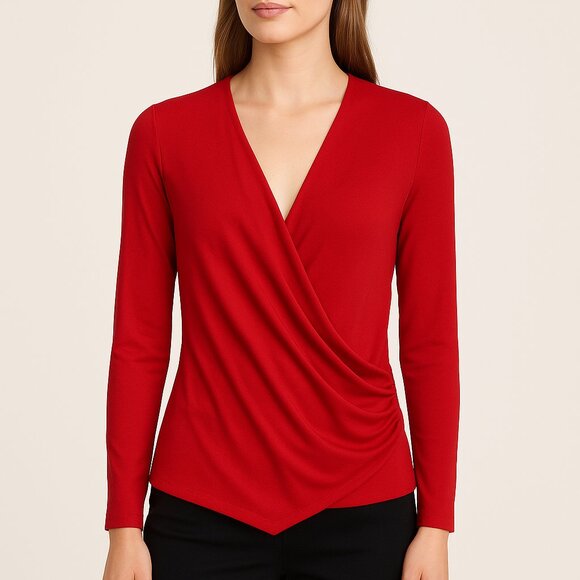 Banana Republic Petite Red Long Sleeve Wrap Front Sweater - M - Picture 1 of 7